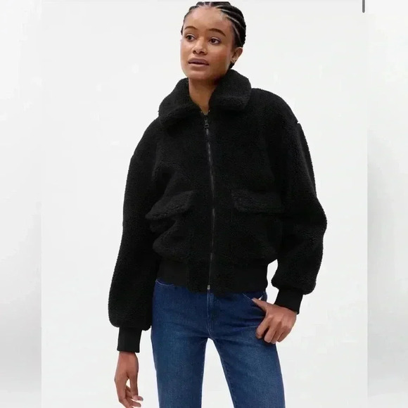 Gap  Sherpa Moto Jacket Black Large - Picture 1 of 3